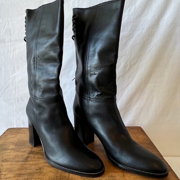 Coach Coty Boots, Black Leather Back Laces, Mid-Calf Size 10, Made in Italy EC - Picture 3 of 11
